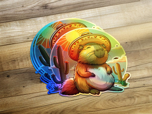 Colorful Capybara with Cactus Background Sticker product