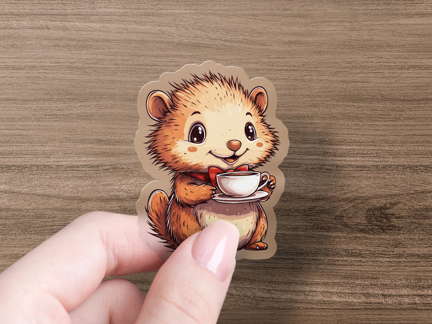 Cute Hedgehog Holding Teacup Cartoon Sticker product type