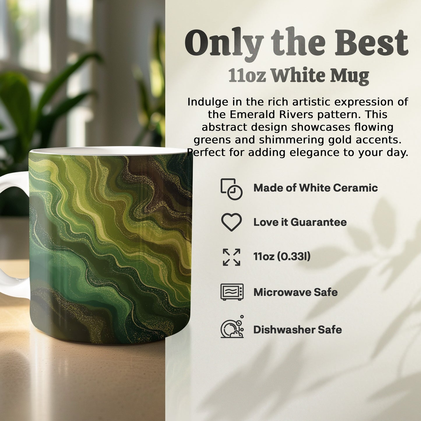 Rich Artistic Emerald Rivers Pattern 11oz White Mug product