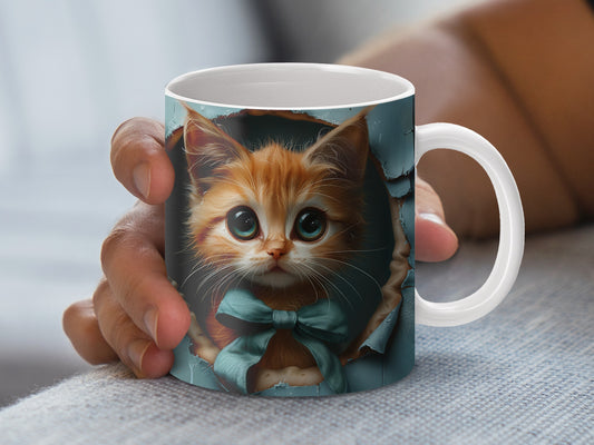 Cute Kitten Mug, Orange Tabby Cat Coffee Cup, Animal Lover Gift, Perfect for Cat Enthusiasts, Adorable Pet Graphic Mug