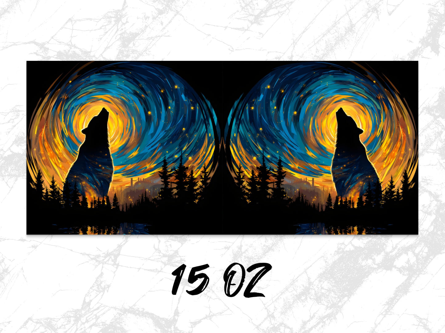 Wolf Silhouette Starry Night Sky Wall Art, Large Canvas Print, Vibrant Forest Landscape, 15 Oz Double Panel Decor