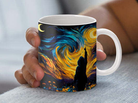 Van Gogh Starry Night Inspired Coffee Mug, Artistic Ceramic Cup, Unique Gift for Art Lovers
