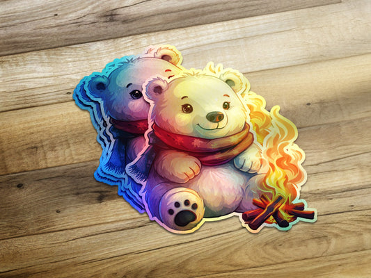 Cute Bear Sticker with Fire Cozy Camping Decoration Sticker