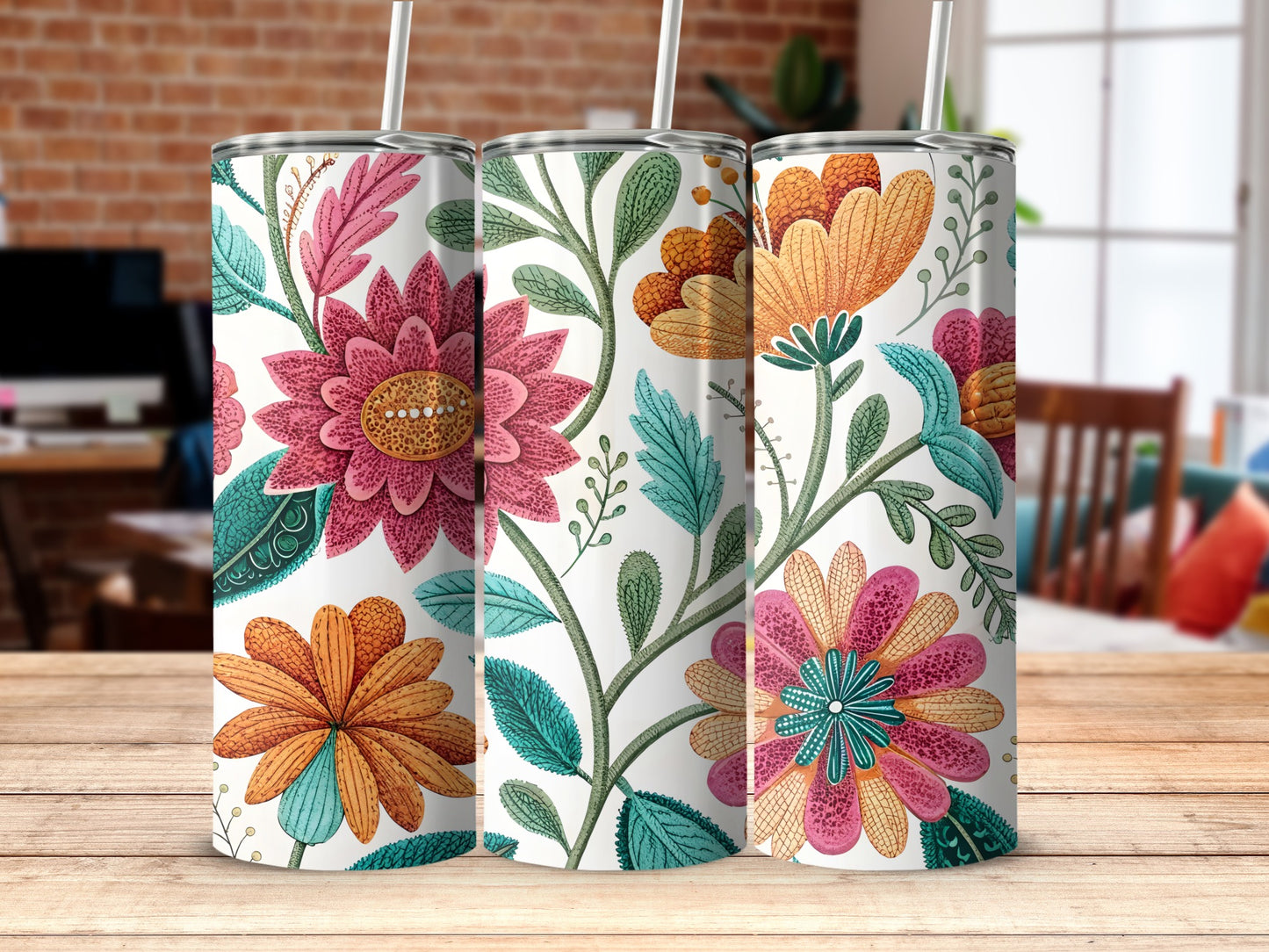 Colorful Floral Print Tall Insulated Tumbler product