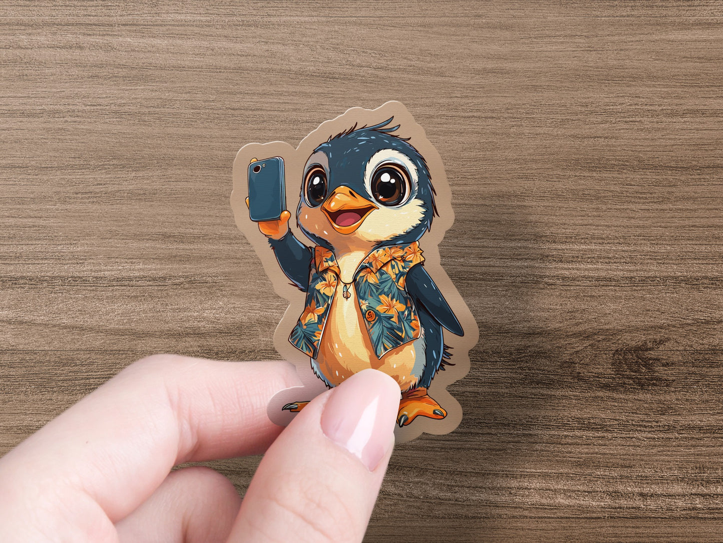 Adorable Penguin with Tropical Shirt Sticker product type