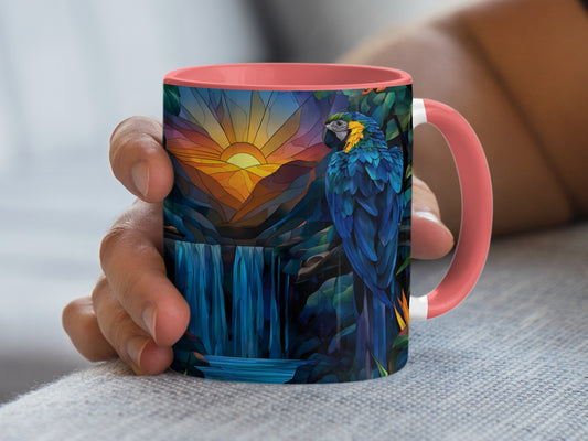Colorful Tropical Parrot Waterfall Scene Mug product