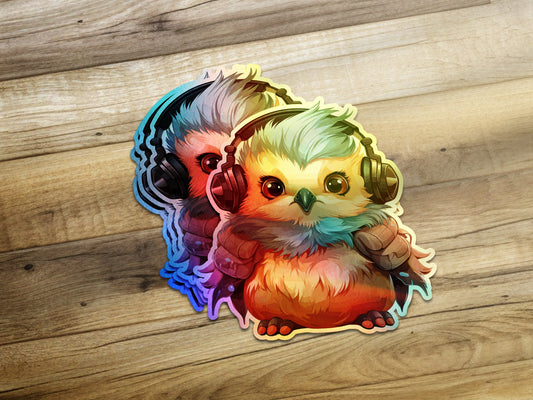 Colorful Adorable Owl With Headphones Stickers product type