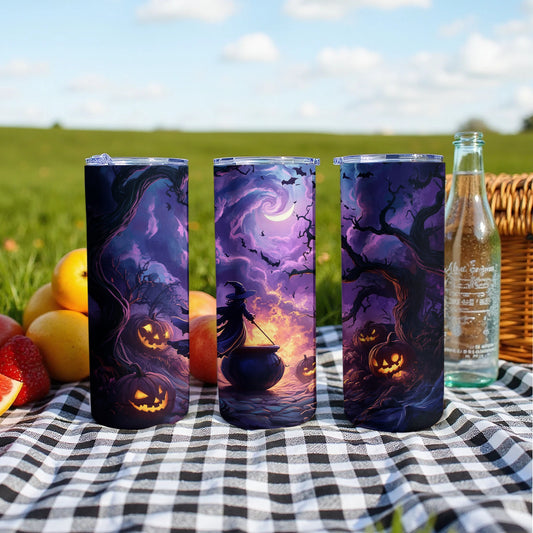Halloween Witch Purple Tumbler with Pumpkin Design product