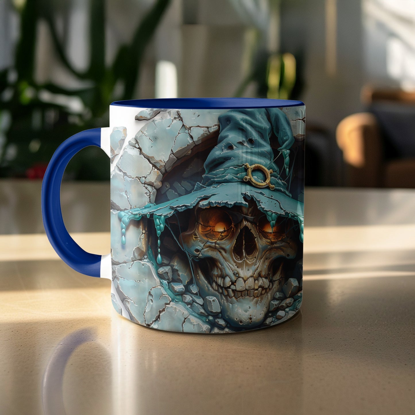 Spooky Skull with Wizard Hat Coffee Mug product type