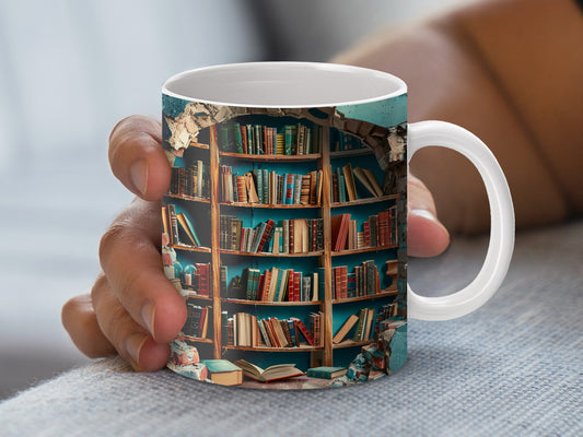 Bookshelf Design Coffee Mug, Colorful Library Books Print, Ideal Gift for Book Lovers and Readers, Ceramic Cup