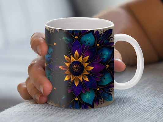 Floral Mandala Coffee Mug, Colorful Bohemian Design, Unique Gift Idea, Ceramic Cup for Tea and Coffee