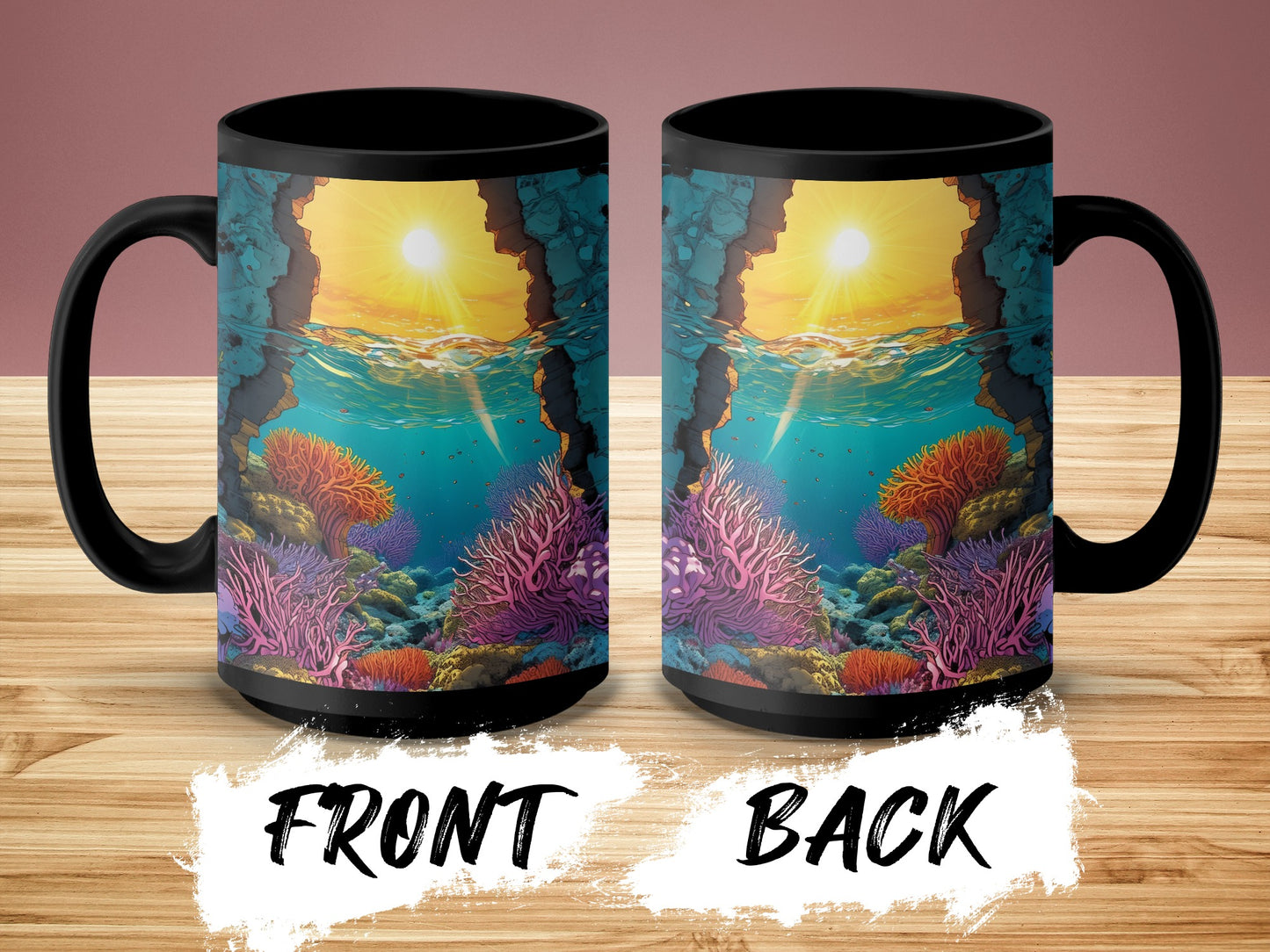 Vibrant Underwater Scene Black Handle Mug product type