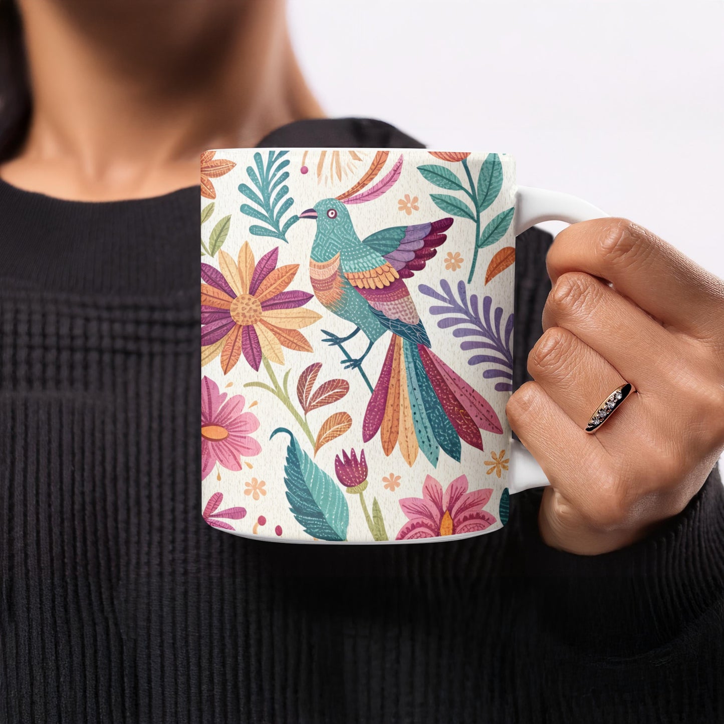 Colorful Hummingbird and Flowers Design Mug product