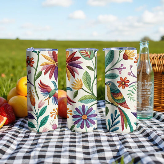 Vibrant Floral and Bird Design Stainless Steel Tumbler product