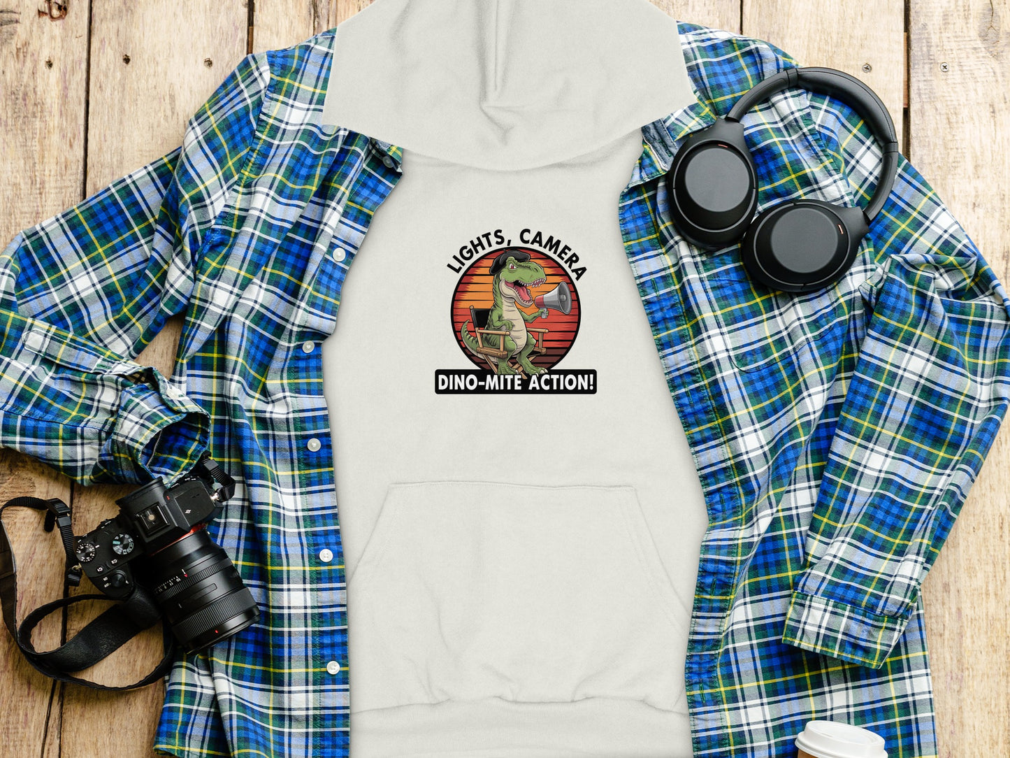 Lights Camera Dino-Mite Action Printed Hoodie product