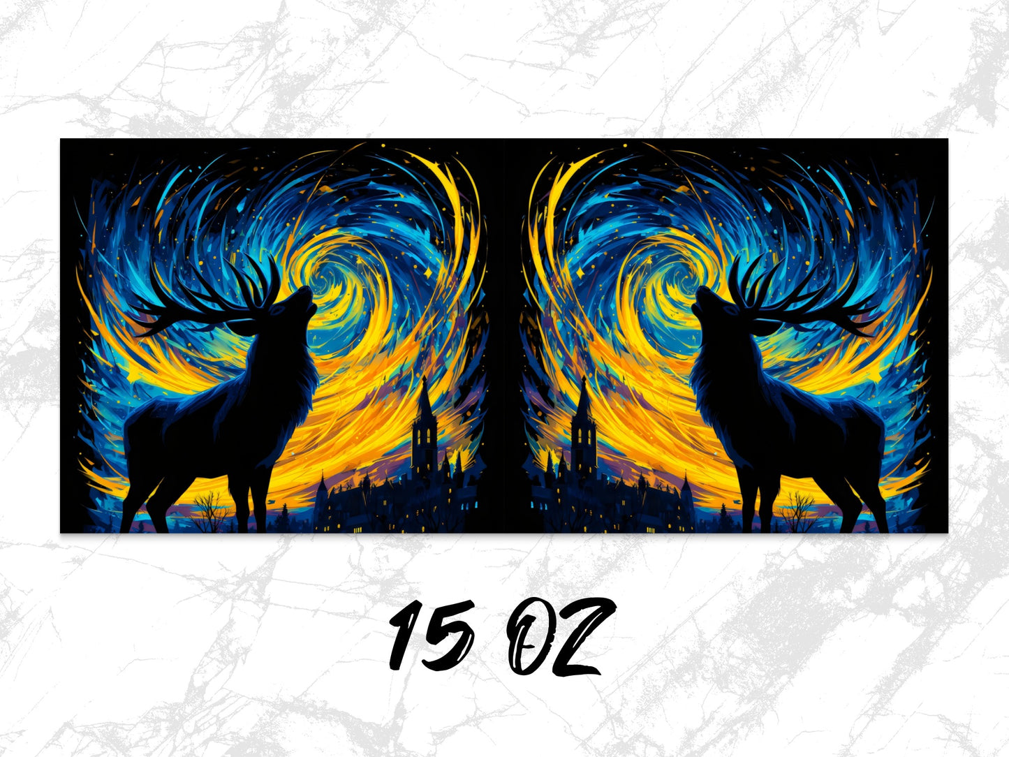 Starry Night Deer Silhouette Canvas Print, Abstract Skyline Wall Art, Vibrant Home Decor 15 Oz