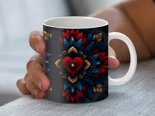 Colorful Mandala Coffee Mug, Bohemian Style Ceramic Cup, Unique Floral Design Gift for Home and Office Use
