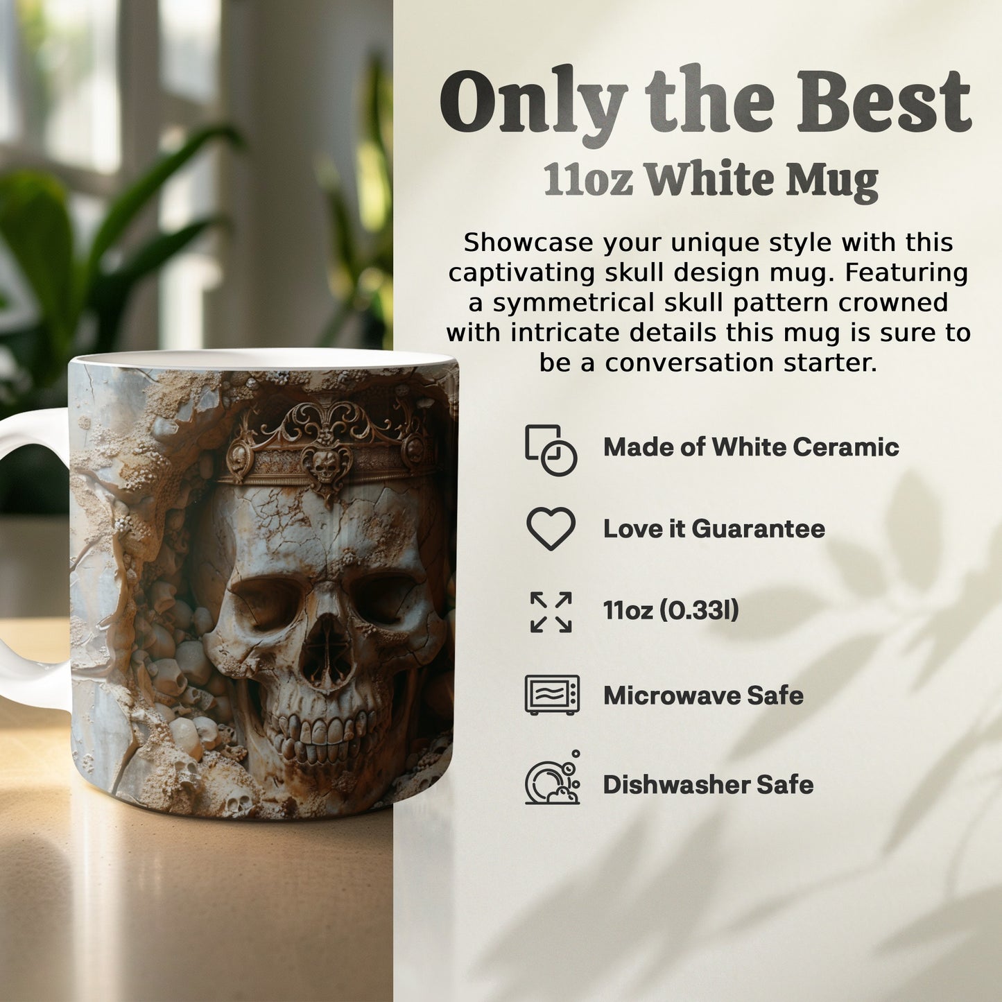 Captivating Skull Design White Mug with Unique Pattern product