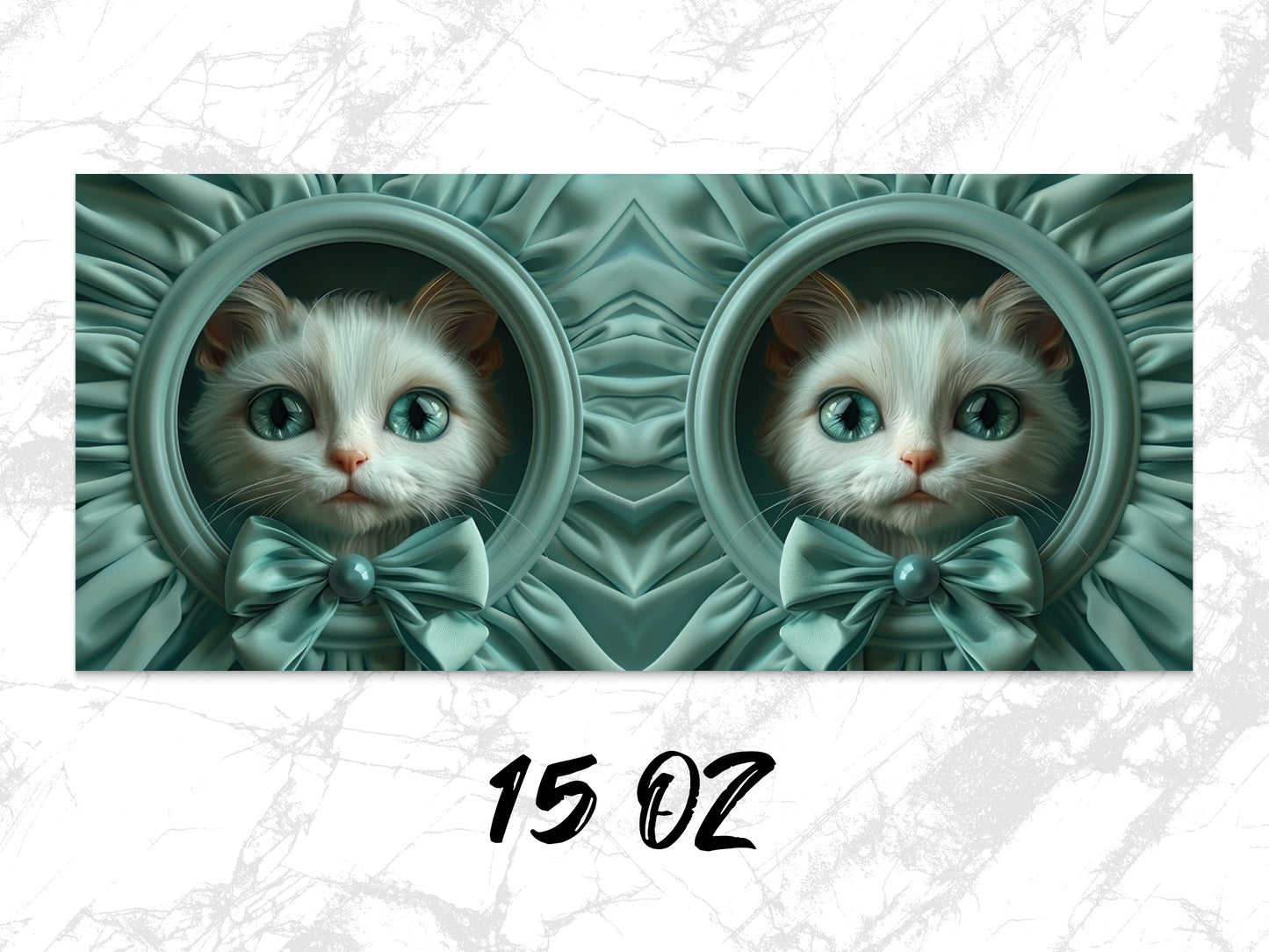 Twin Kittens in Circular Frames Art Print, Cute Cat Poster, Mint Green Bow Decor, Wall Art for Nursery, Cat Lovers Gift Idea, 15 OZ