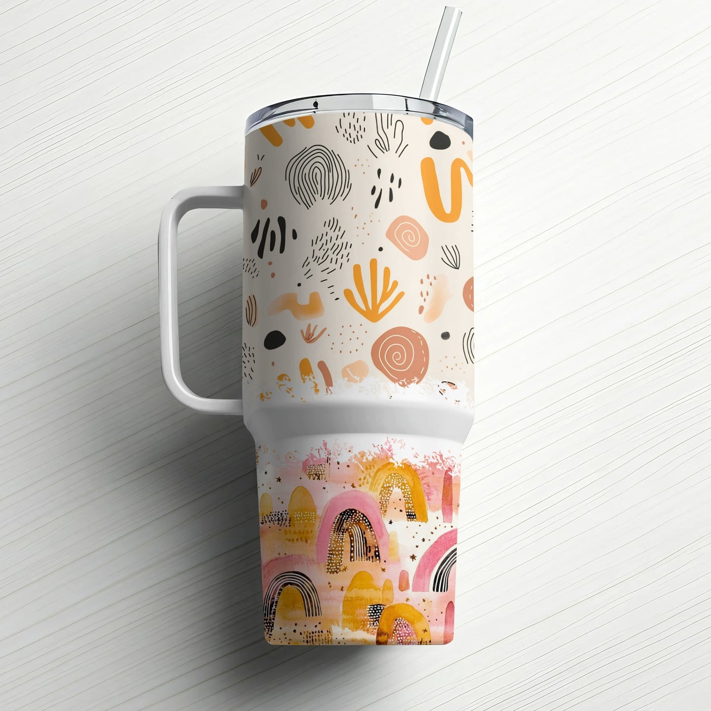 Colorful Abstract Art Tumbler, Insulated Travel Mug with Lid and Straw, Artistic Drinkware, Modern Design, Unique Gift Idea