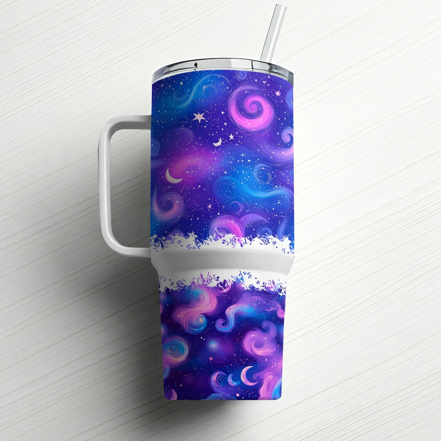 Galaxy Print Travel Mug, Stainless Steel Insulated Tumbler, Purple and Blue Swirls, Starry Night Sky Cup, Unique Gift Idea