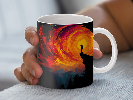 Colorful Sunset and Silhouette Ceramic Mug, Artistic Coffee Cup, Unique Gift Idea, Vibrant Desk Accessory