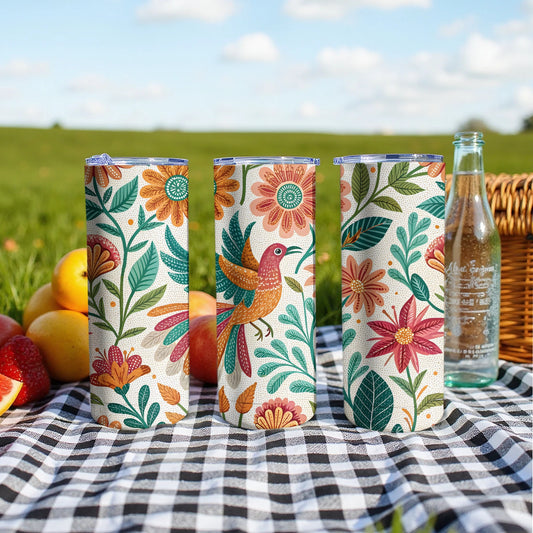 Colorful Floral and Bird Design Insulated Tumbler product
