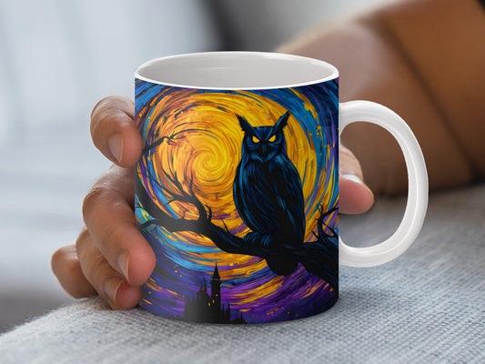 Starry Night Owl Coffee Mug, Van Gogh Inspired Artistic Mug, Unique Gifts for Art Lovers