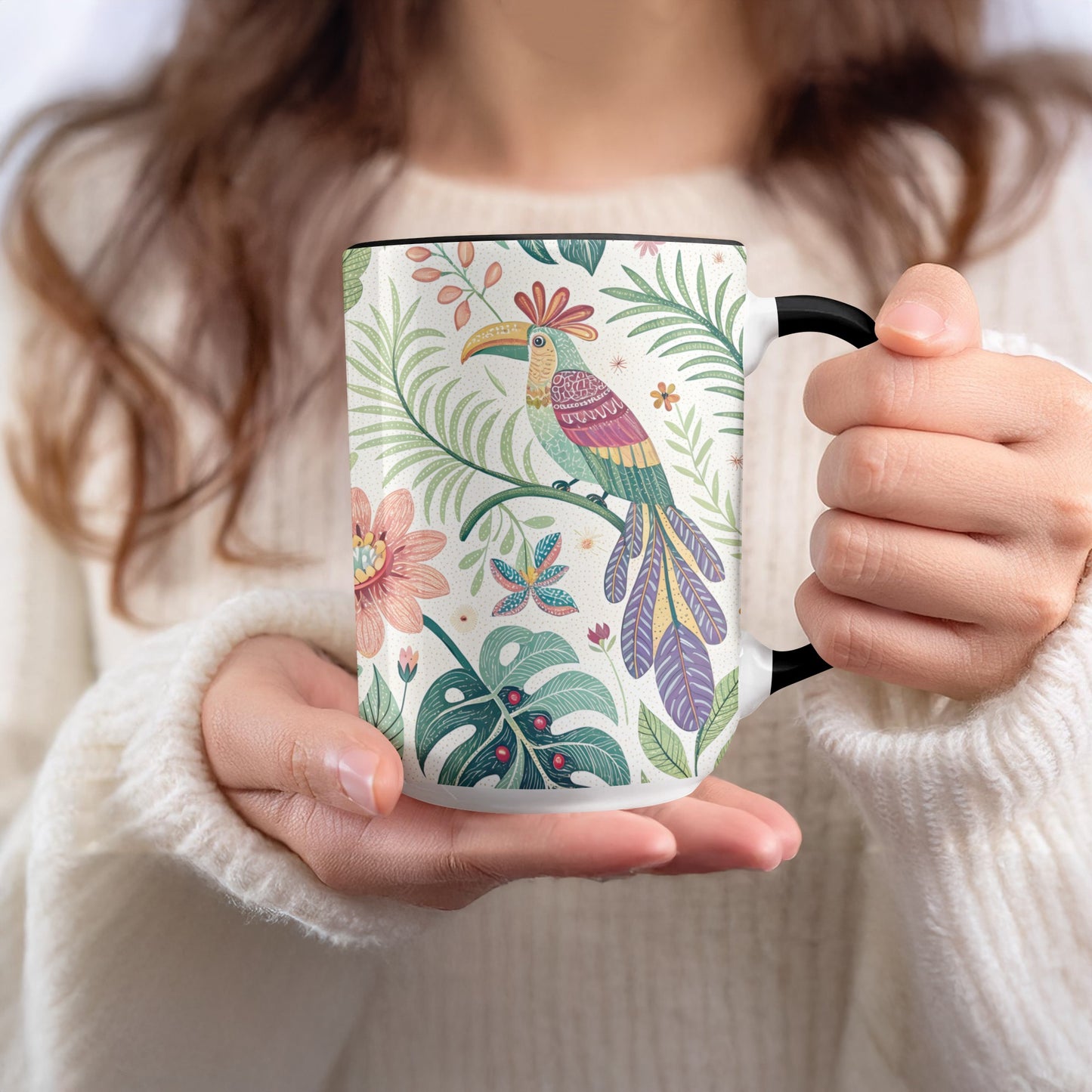 Colorful Tropical Bird and Floral Design Mug product