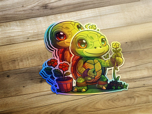 Cute Turtle Holding Flower Sticker Product