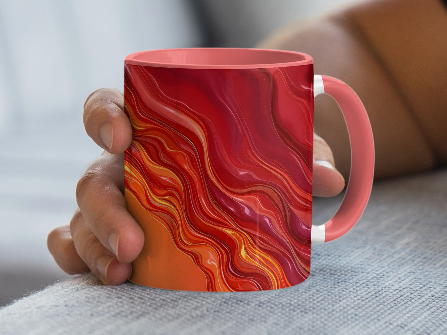 Vibrant Abstract Swirl Print Red Orange Mug product