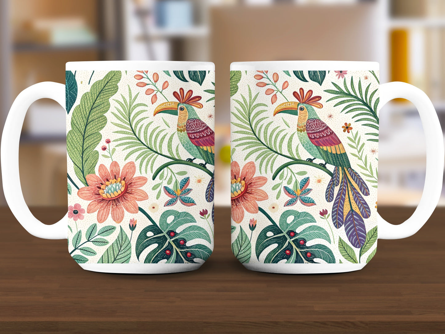 Decorative tropical bird and flower mug product type