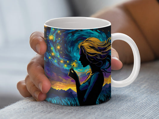 Enchanted Evening Coffee Mug, Starry Night Sky Design, Artistic Silhouette, Unique Gift Idea