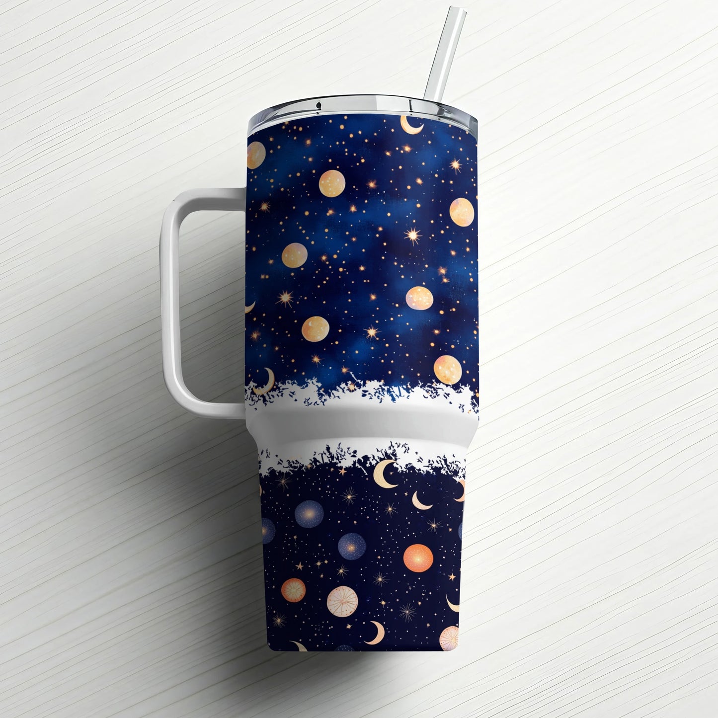 Galaxy Print Insulated Tumbler, Stainless Steel Travel Cup with Straw, Starry Night Sky Design, Astronomical Drinkware Gift