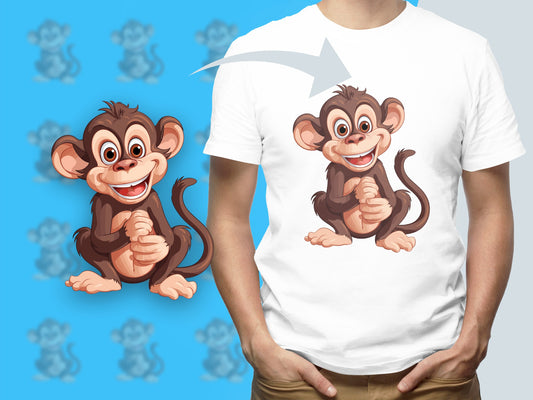 Cartoon Monkey T-Shirt, Cute Animal Graphic Tee, Unisex Kids and Adults, Fun Casual Wear