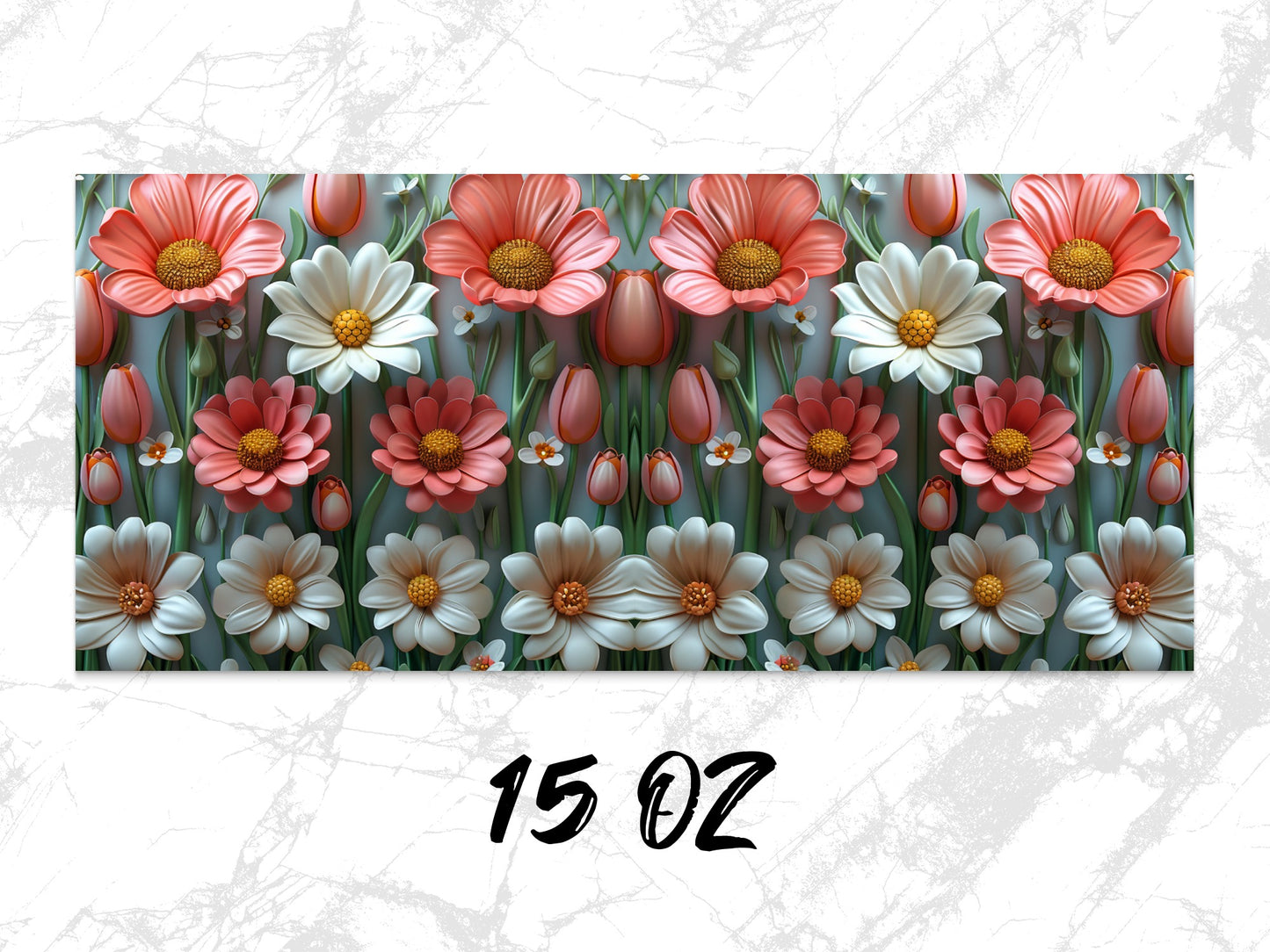 Floral Wall Art Print, Colorful Daisy and Tulip Flowers, Vibrant Home Decor, 15 Oz, Botanical Illustration, Poster