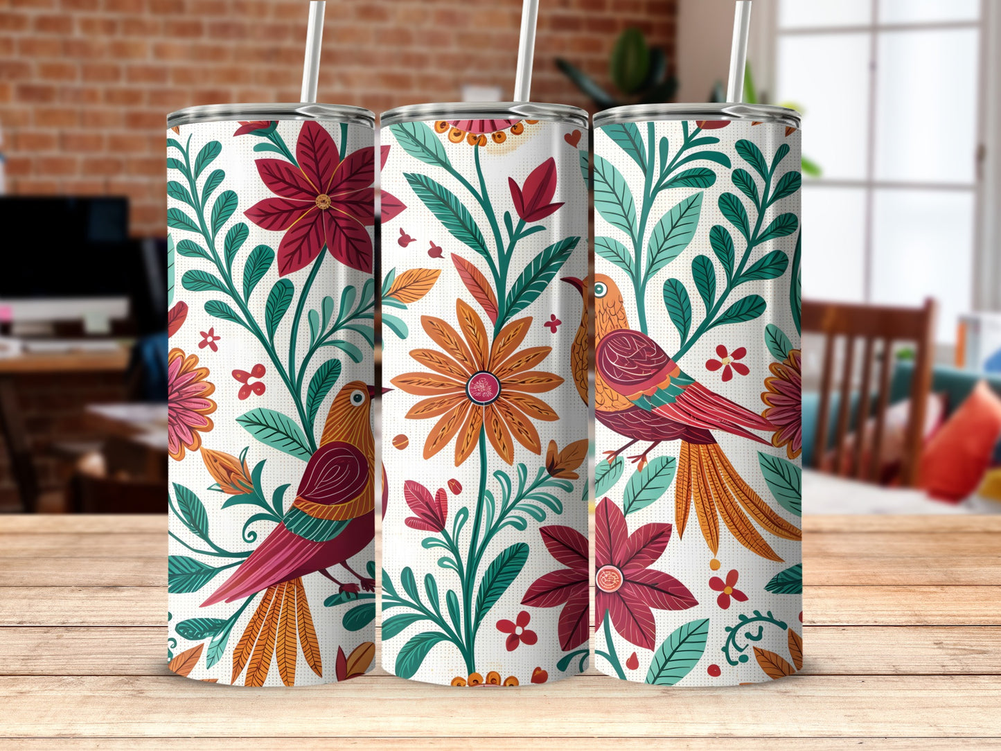 Colorful Floral and Bird Patterned Drinkware product