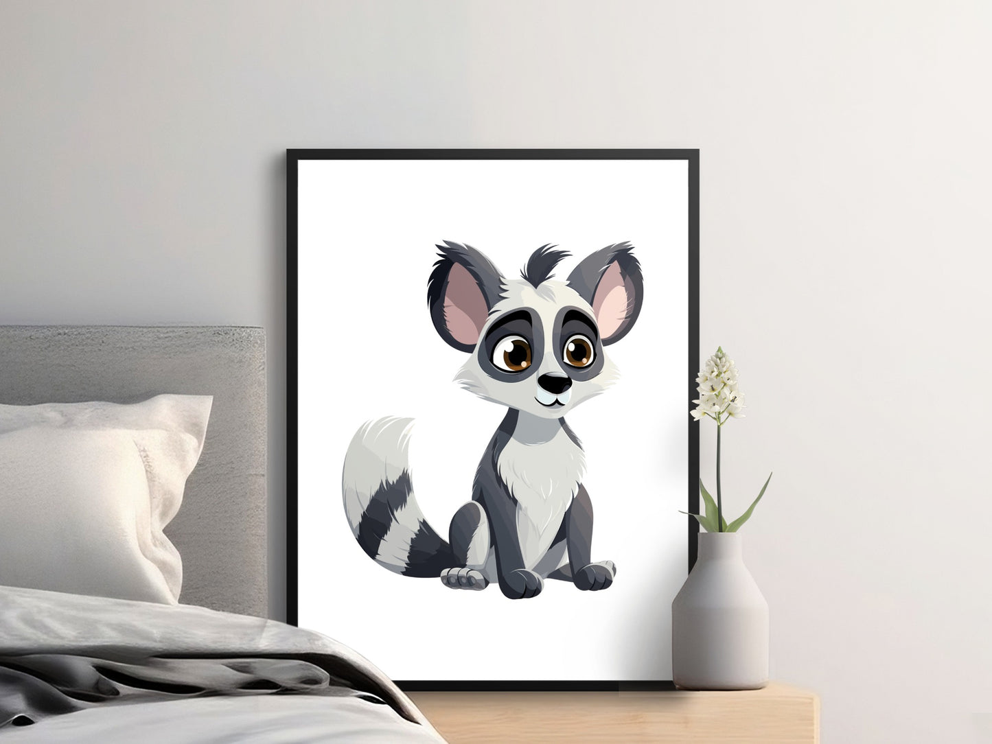 Cute Raccoon Print, Cartoon Animal Wall Art, Nursery Decor, Playroom Artwork, Kids Room, Modern Home Decor, Framed Poster