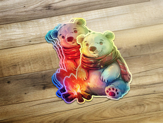 Cute Bear Sitting by Campfire Sticker product type