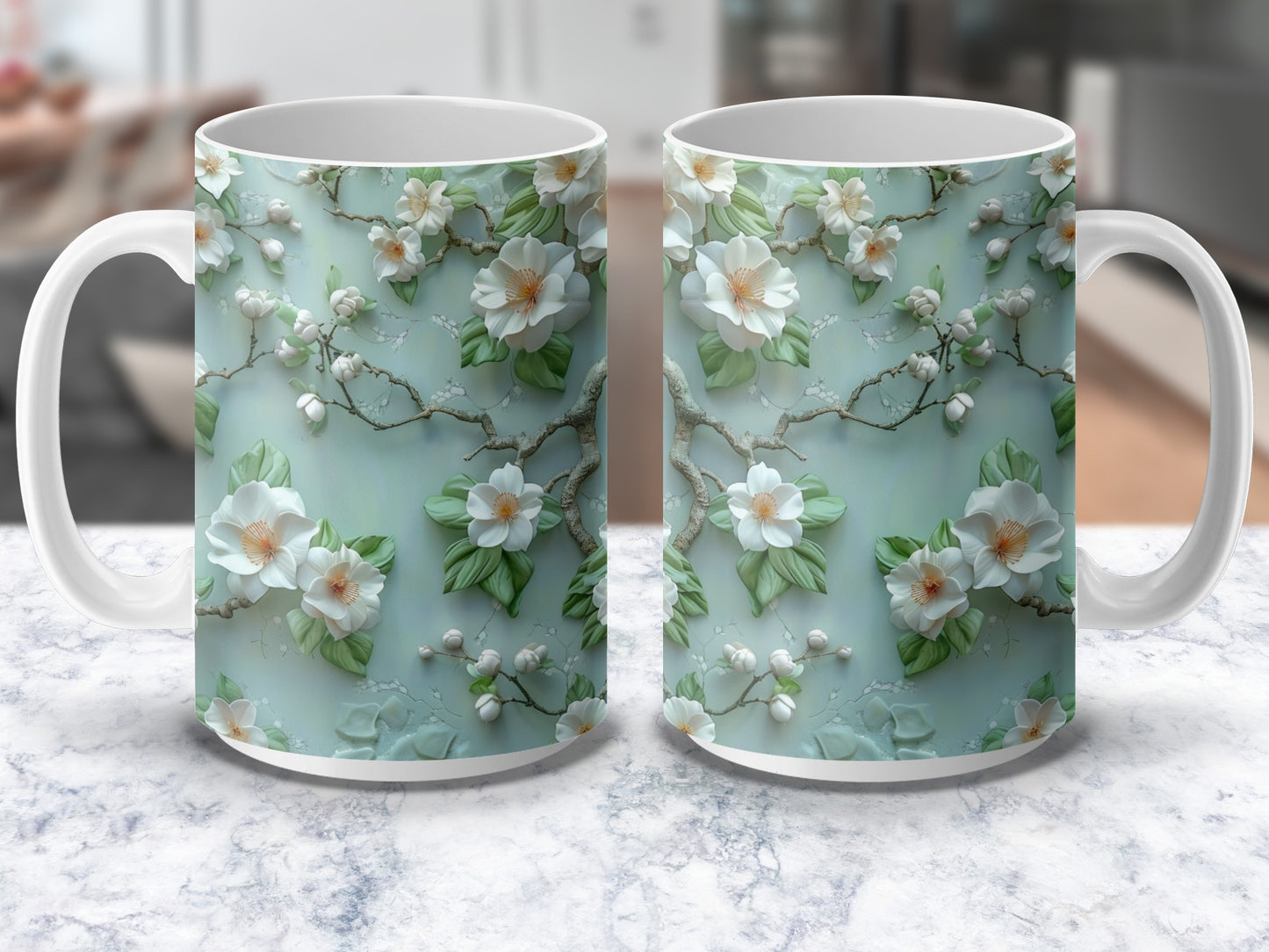 Floral Coffee Mug, Cherry Blossom Design, Elegant Spring Tea Cup, Unique Gift Idea, Ceramic Drinkware