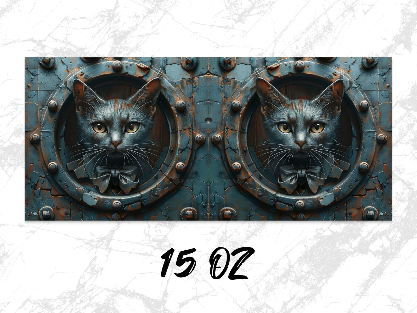 Steampunk Cat Wall Art, Twin Cats in Metal Door Print, Gothic Home Decor, Unique Fantasy Artwork, 15 oz Canvas Print