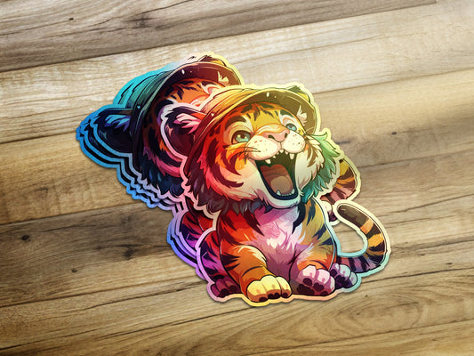 Adorable Tiger with Bucket Hat Sticker product