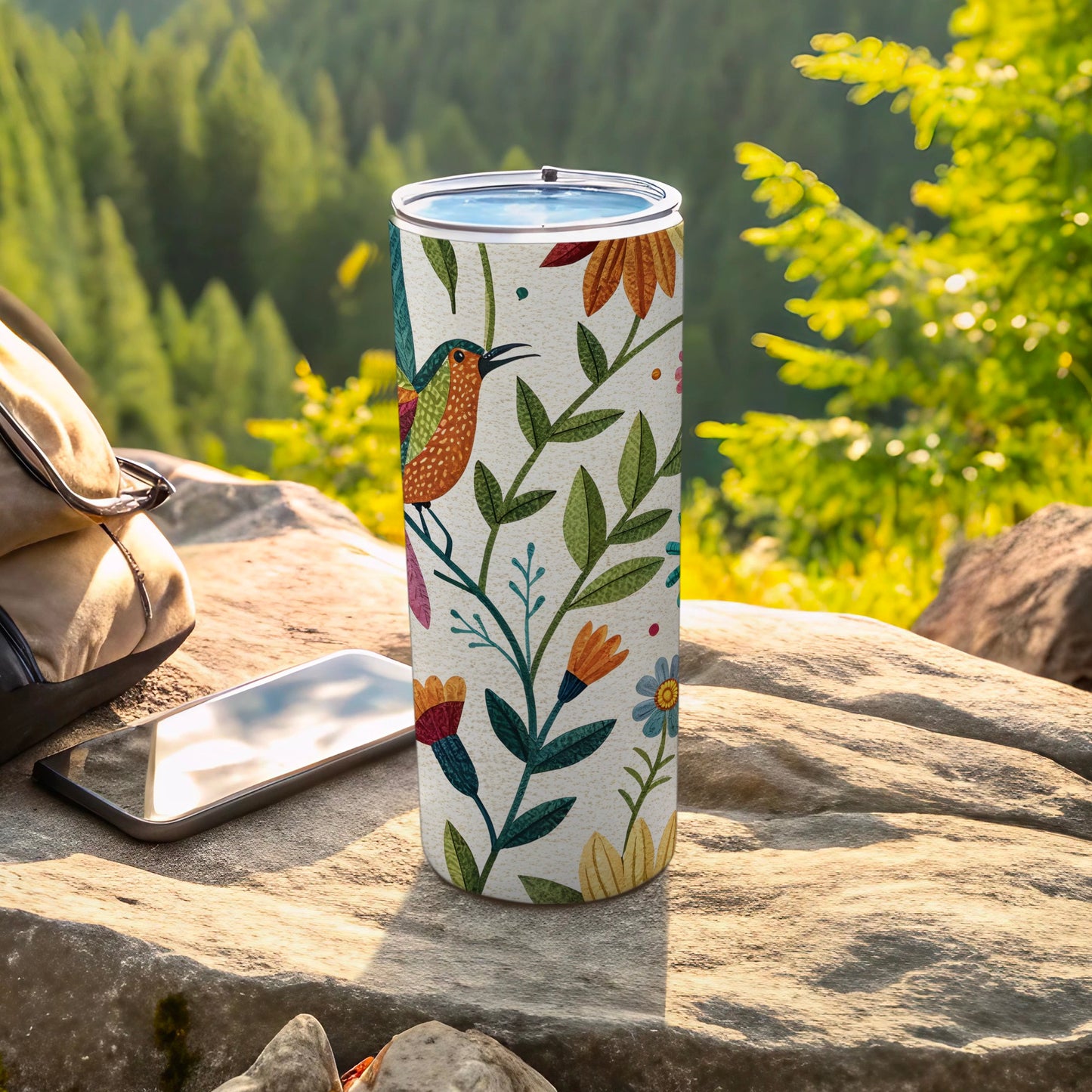 Colorful Hummingbird and Floral Print Tumbler product