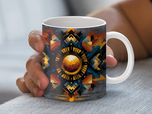 Colorful Aztec Design Coffee Mug, Vibrant Tribal Pattern Ceramic Cup, Unique Southwestern Kitchen Decor Gift