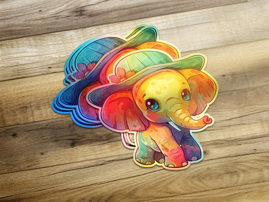 Colorful Cute Baby Elephant in Hat Sticker product