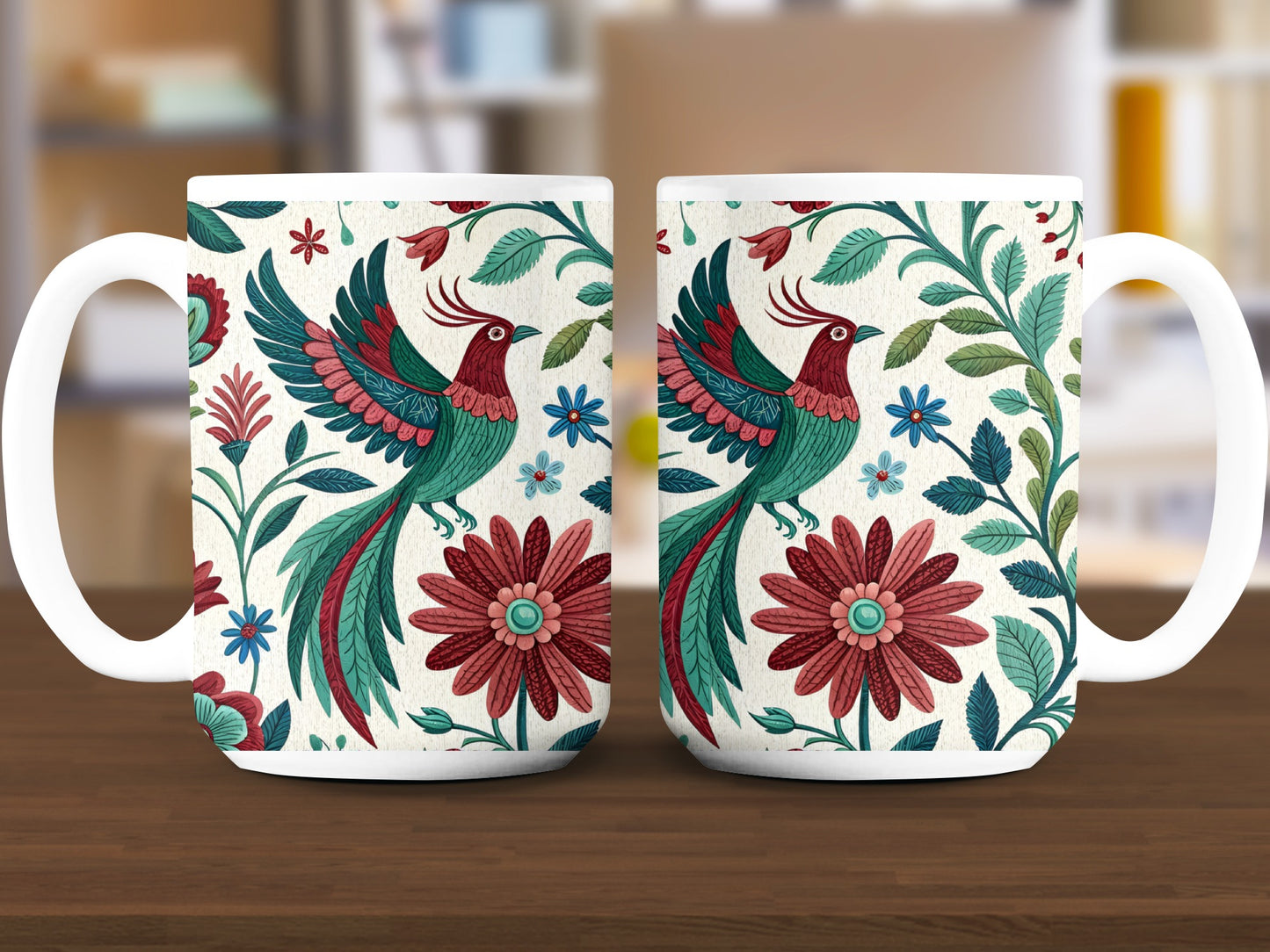 Colorful Floral and Bird Design Mug product