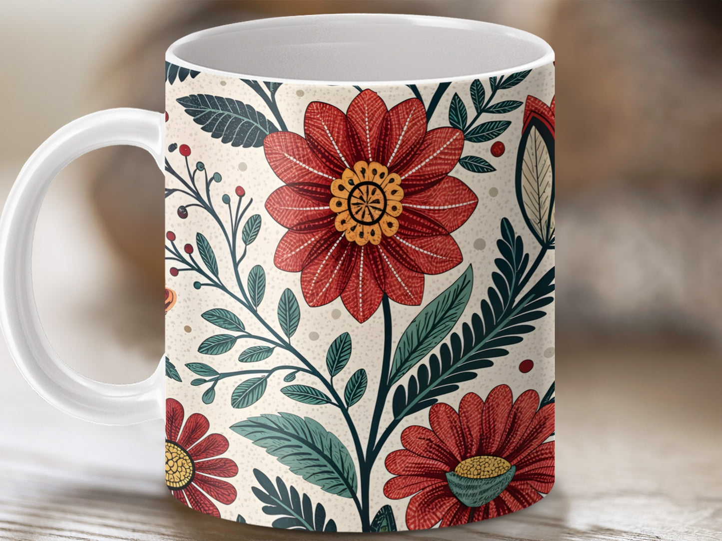 Beautiful Red Floral Pattern on White Mug product