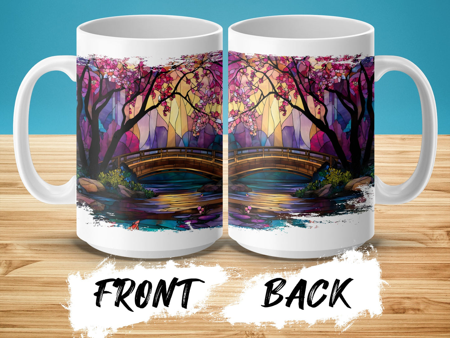 Vibrant Cherry Blossom Bridge Scene Mug product