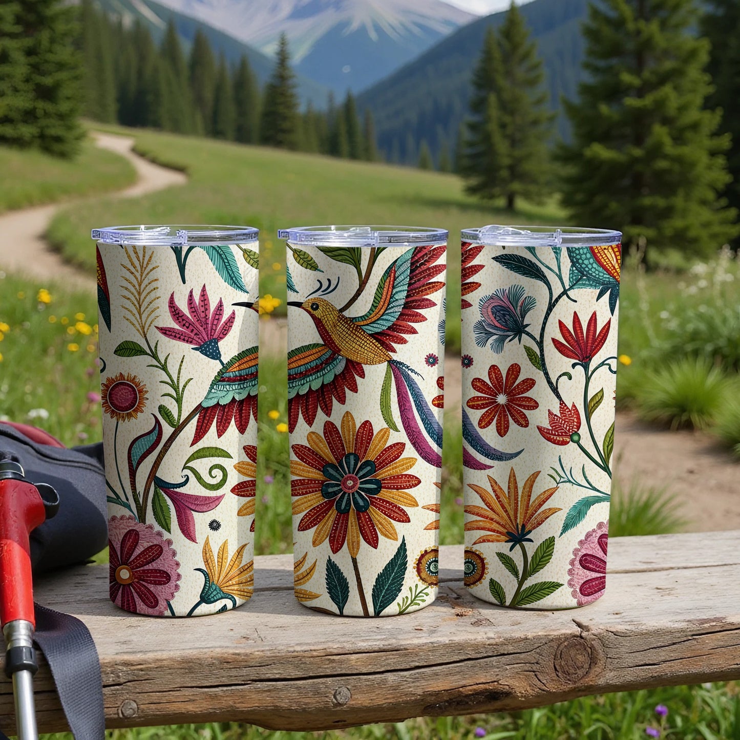 Colorful Floral and Bird Design Tumbler product type
