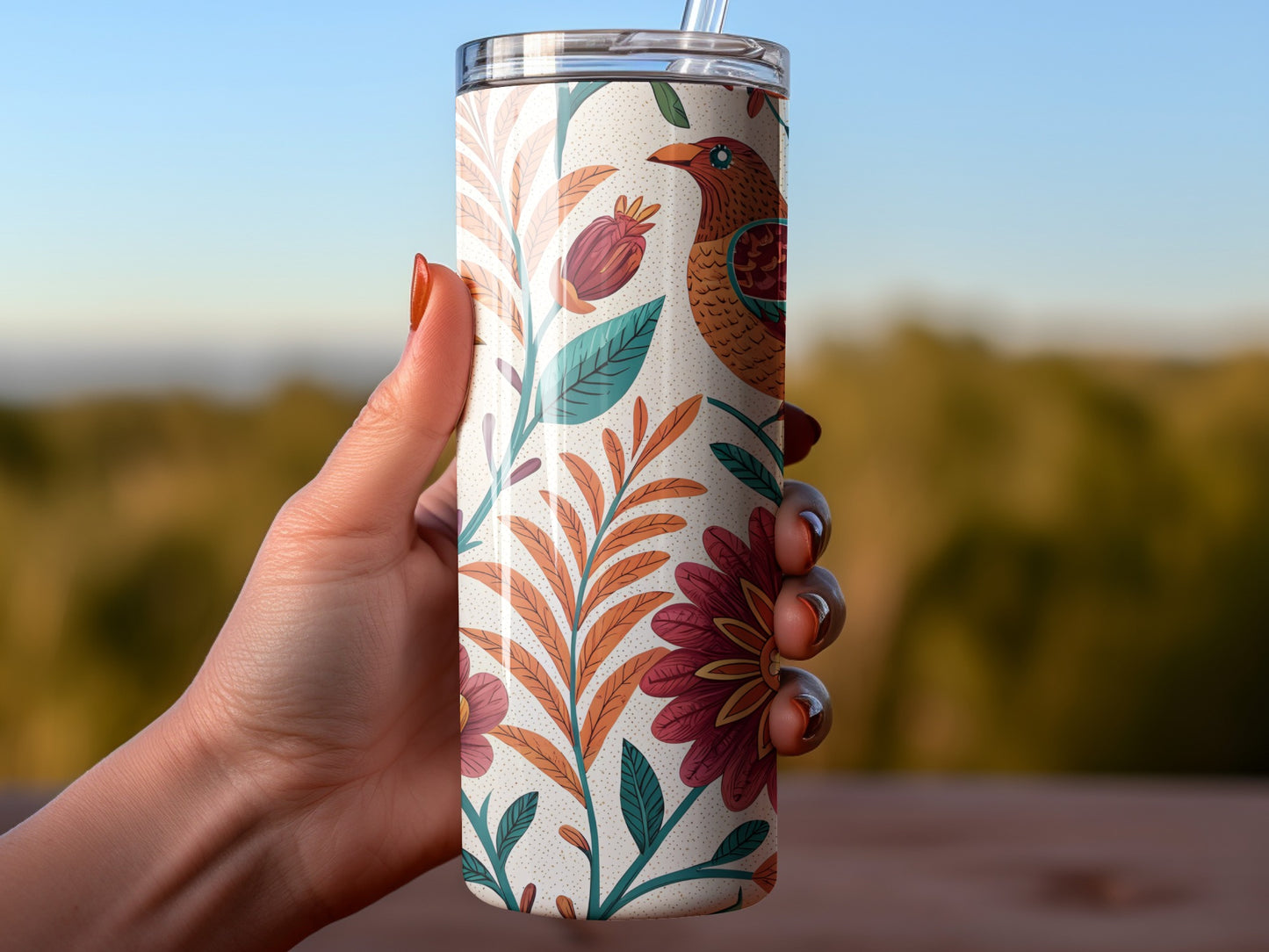 Floral Bird Design Insulated Tumbler Travel Cup product type